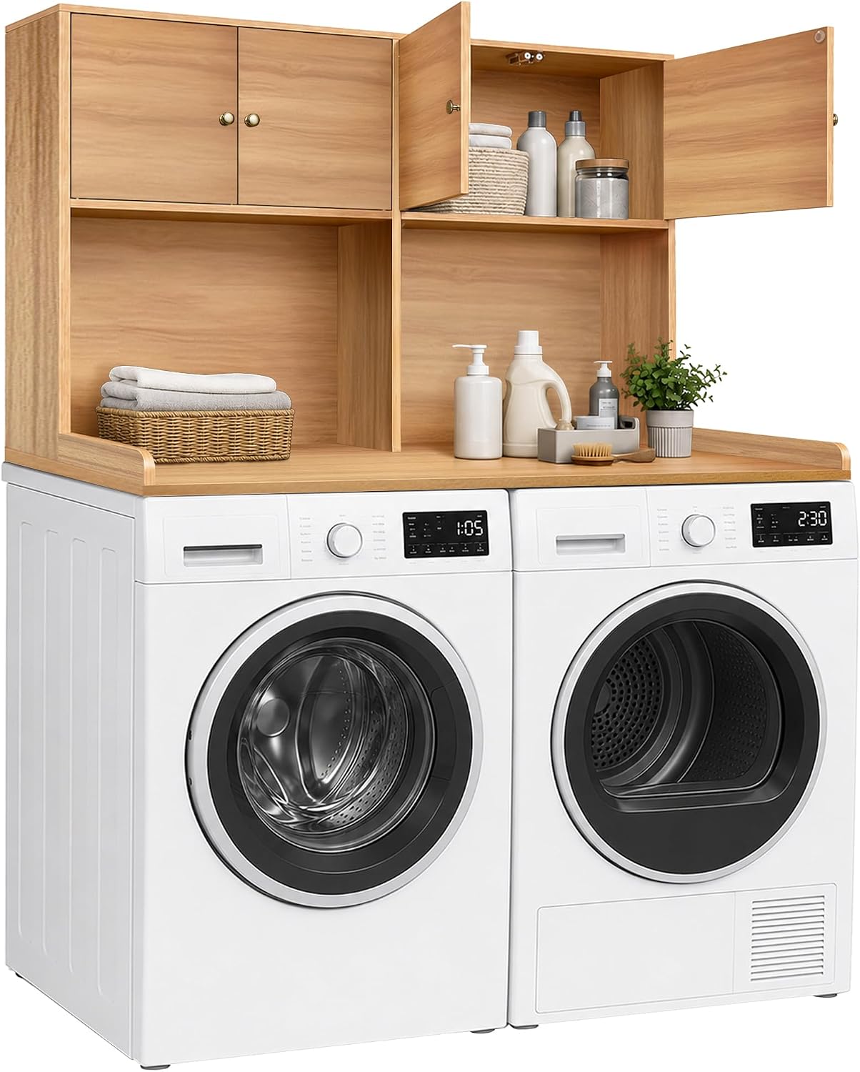 Washer Dryer Countertop with Cabinets, 2-Tier Laundry Countertop with Shelf | Washer and Dryer Topper with Edge, Over Washer and Dryer Shelves for Laundry Room, Universal Fit, 54.5"Wx27.5"Dx32.5"H