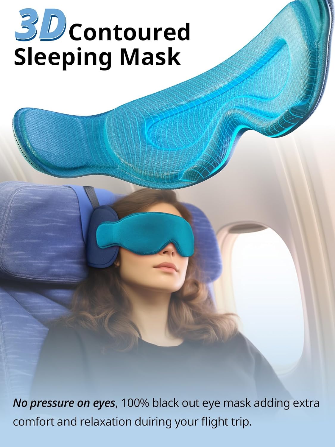 Inspireyes Travel Pillows for Airplanes, 360° Head Support for Long Flight, Soft Airplane Pillow with 3D Eye Mask for Sleeping, Stop Bobblehead, Airplane Headrest Gadgets, Light Black