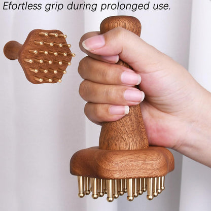 24-Teeth Copper Copper Head Massage Comb for Body and Scalp, Brass Body Massage Brush Rosewood Handle Body Massage for Abdomen Legs Back – Portable Chinese SPA GuaSha Tool