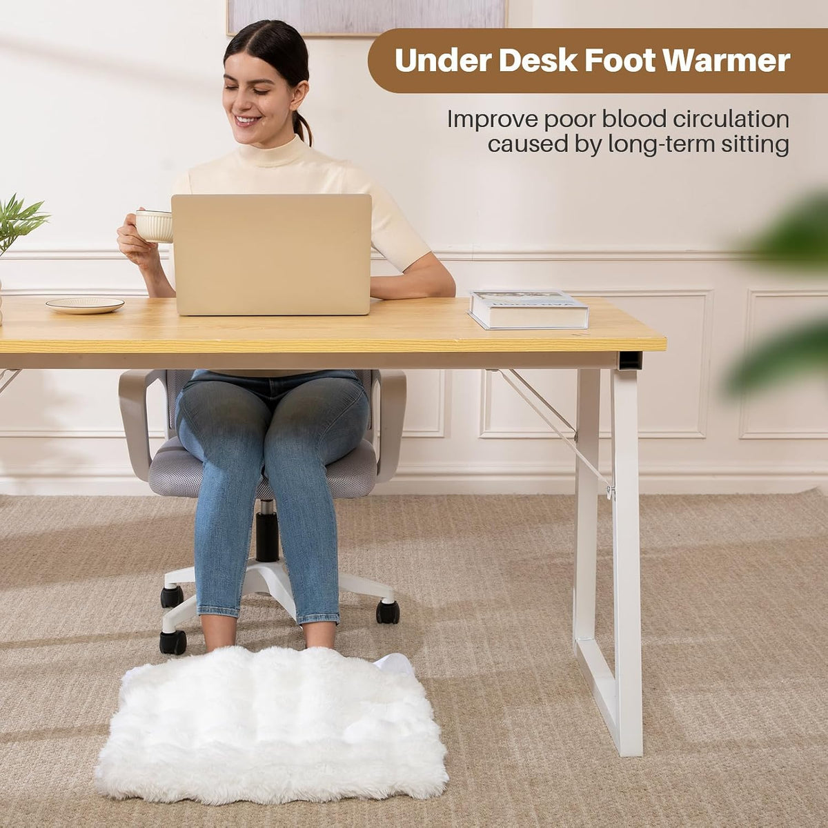 Electric Foot Warmer, Luxury Faux Fur Heating Pad for Feet Pain Relief Cramp, Heated Foot Warmer for Under Desk & Bed with 3 Heat Settings & 2H Auto-Off, ETL Certified, 20x22 Inch, Dark Grey