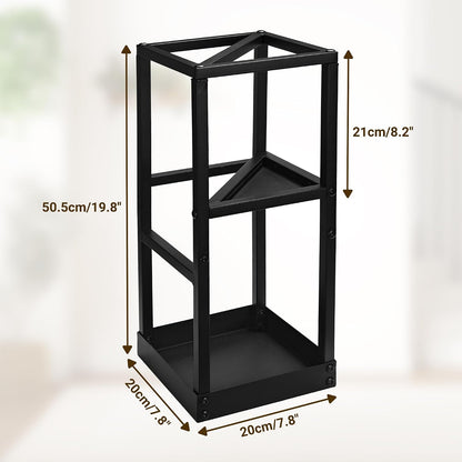 Umbrella Stand for Entryway Metal Geometric Freestanding Umbrella Holder or Cane Holder with Shelf for Small Umbrellas and Bottom Drip Tray, Black