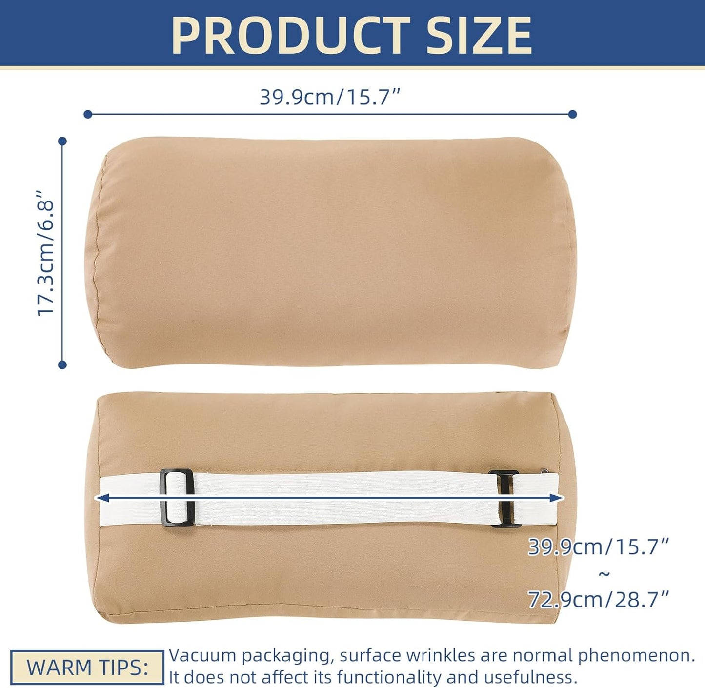 Headrest Pillow for Patio Chaise Lounge, 2 Packs Head Pillow with Elastic Band for Zero Gravity Lounge Chair, Head Neck Rest Pillow Lumbar Pillow, Beige