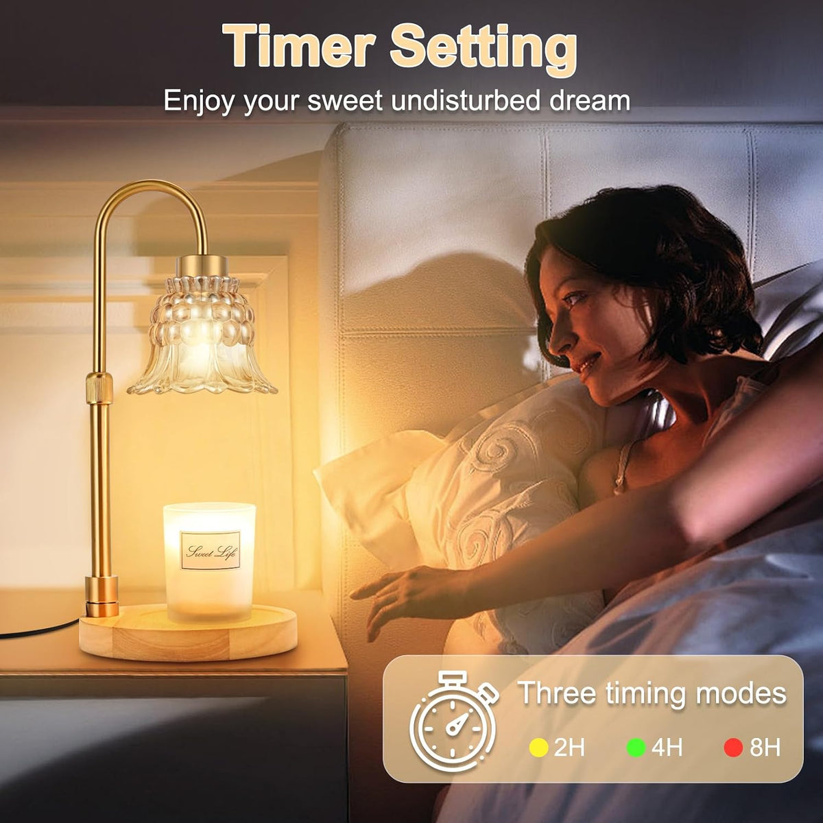 Candle Warmer Lamp with Timer & 3 Bulbs, Dimmable Electric CandleLight Adjustable Height and Brightness Candle Wax Warmer for Jar Candles Bedroom Home Decor House Warming Gift for Women (Round Gold)