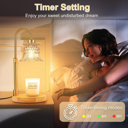 Candle Warmer Lamp with Timer & 3 Bulbs, Dimmable Electric CandleLight Adjustable Height and Brightness Candle Wax Warmer for Jar Candles Bedroom Home Decor House Warming Gift for Women (Round Gold)