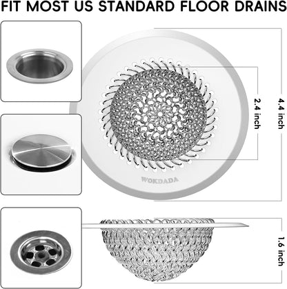 Shower Drain Hair Catcher, Patented Bathtub Drain Cover, Anti-Clog | Reversible Flip Clean, Fast Drainage, Anti-Slip Base, 304 Stainless Steel Chain Mail Mesh, 4.4" for Bathtub & Shower Drains