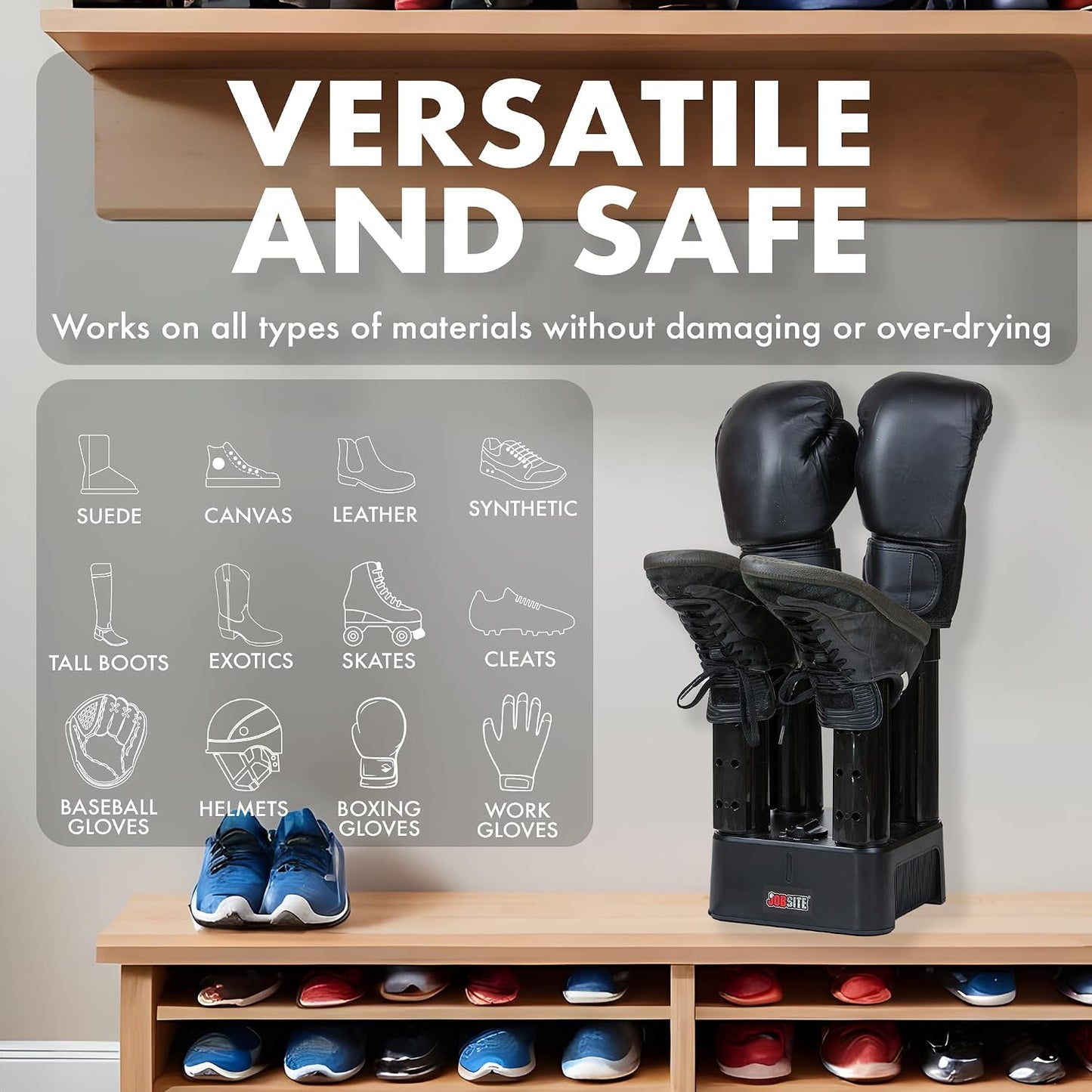 JobSite Mighty Dry Boot Dryer with Rubber Drip Tray - Boots Dryer with Heat Blower Fan - Fast Glove & Shoe Dryer - Helps Reduce Odor