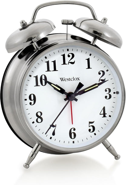 Westclox Big Ben Twin Bell Alarm Clock | Loud Alarm Clock for Heavy Sleepers | Battery Operated Clock with Backlight for Bedside Table, Bedroom, Kids Room, Desk (Gold, 4")