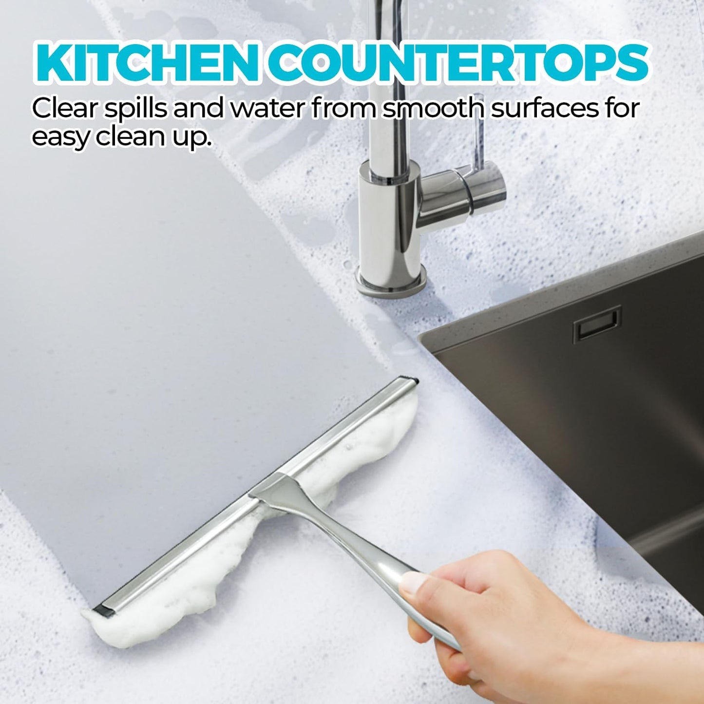 12" Shower Squeegee for Glass Doors, Tile Walls, Car Windows, Silver | Bathroom Accessories, New Home Essentials, Silicone Blade, Metal Handle, Adhesive Hook, Household Tool, Multipurpose Cleaner