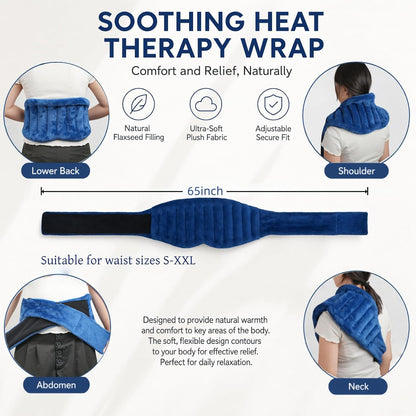 Fiyelep Microwavable Flaxseed Heating Pad, Hot Cold Reusable Therapy Wrap, Multi-Chamber Even Warmth, Soft Flannel Cover, Flexible Pack for Neck Shoulder Back Abdomen, Navy Blue