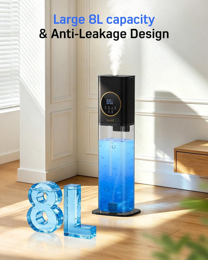 LACIDOLL Humidifiers for Bedroom, 2.1Gal/8L Humidifier large room with Essential Oil Diffuser, Top Fill Whole House Cool Mist Humidifiers for Plants Baby Kids Adults(Black) | Humidifier Large Room with Humidity Control, Leak-Proof, Top Fill Cool Mist Air