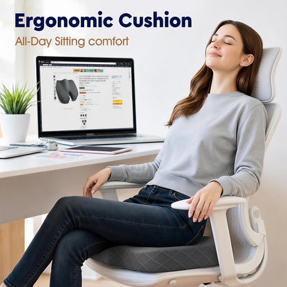 TushGuard Office/ Car Seat Cushion, Non-Slip Sciatica & Back Coccyx Tailbone Pain Relief Chair Pad, Memory Foam Butt Pillow for Computer Desk, Wheelchair, Driving (Black)