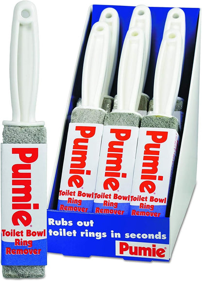 PUMIE Toilet Bowl Ring Stain Remover, Pumice Stone For Toilet, Hard Water & Tough Stains on Kitchen, Sinks, Tubs, Shower & Grills, Safe for Porcelain, Grey Pumice Scouring Stick w/Handle - Pack of 6 | Pumice Scouring Stick