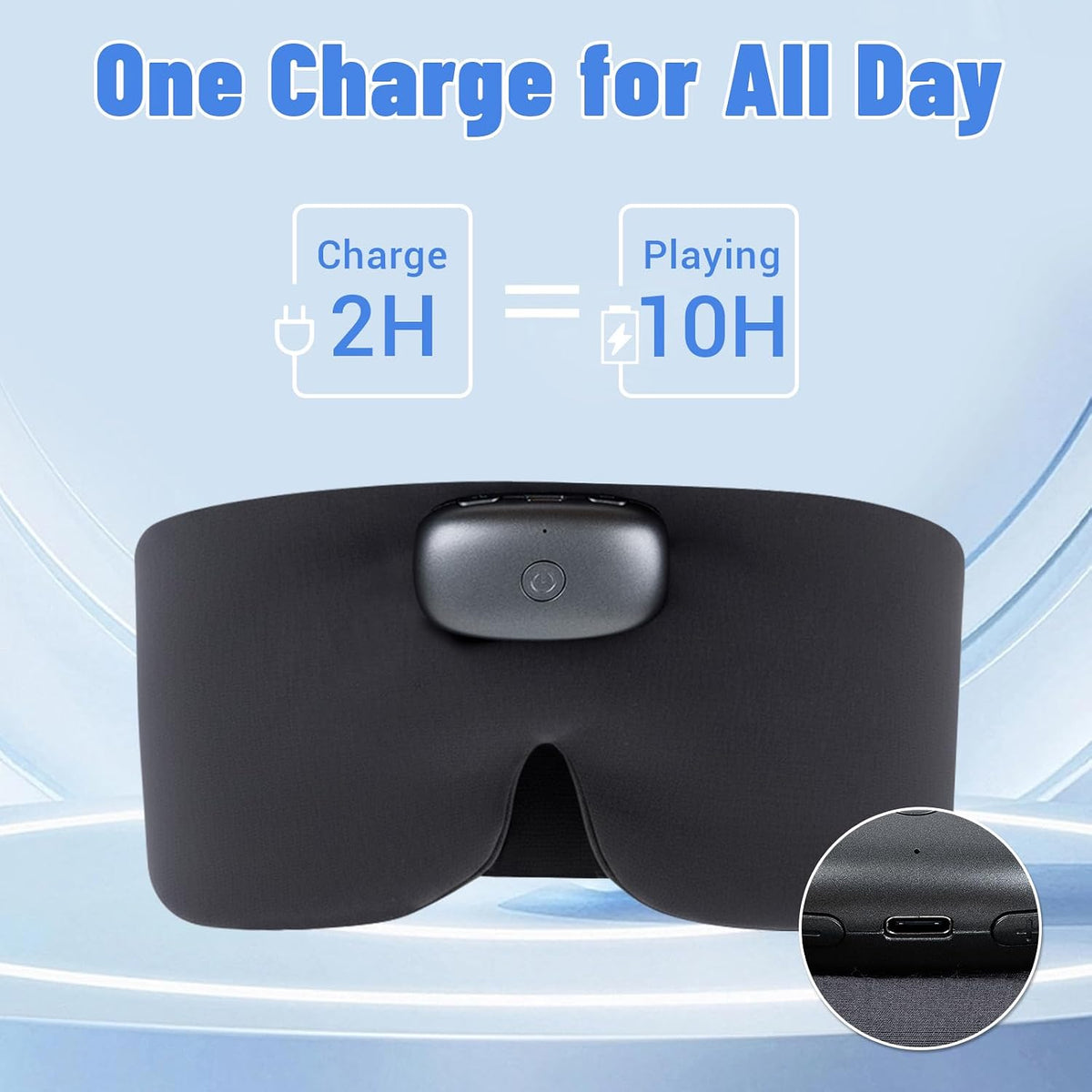 Heated Sleep Mask with Bluetooth Headphones, Cordless Rechargeable Heating Eye Mask with Adjustable Heart Timer Music, Washable Sleeping Mask with Bluetooth Headphones for Dry Eyes (Blue)