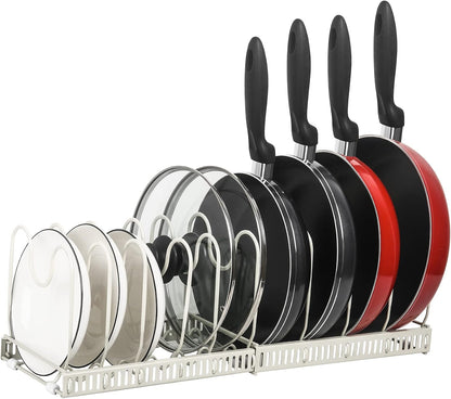 ROOHUA Pot and Pan Lid Organizer Rack for Under Cabinet, 12"-23" Expandable | 10 Adjustable Dividers, Holds Pan Lids, Cookware & Bakeware, Creates Tidy Cabinet Storage, Durable Metal, Bronze