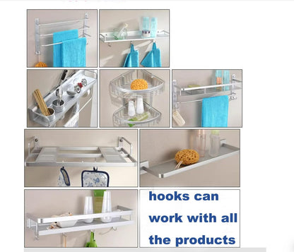 Shower Door Hooks (2-Pack), Towel Hooks for Bathroom Frameless Glass Shower Door, Shower Squeegee Hooks, Razor Hook