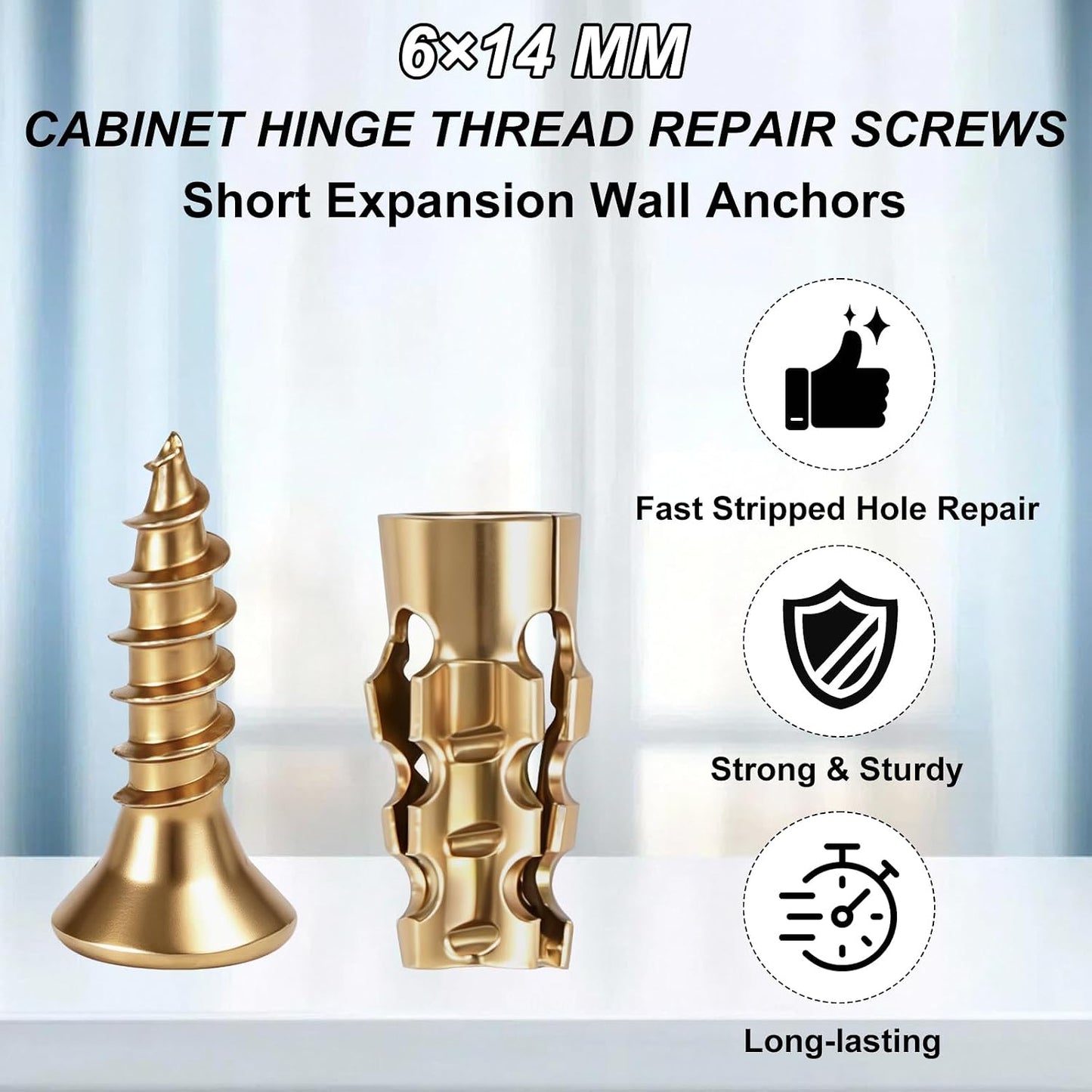 100Pcs Expansion Screws Hinge Repair Cabinet Stripped Kit for Door Hinge Repair, 6 X 14 Mm Stripped Thread Restoration Stone Expansion Anchor for Door Fastening, Short Screws with Anchors