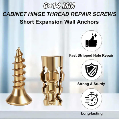 100Pcs Expansion Screws Hinge Repair Cabinet Stripped Kit for Door Hinge Repair, 6 X 14 Mm Stripped Thread Restoration Stone Expansion Anchor for Door Fastening, Short Screws with Anchors