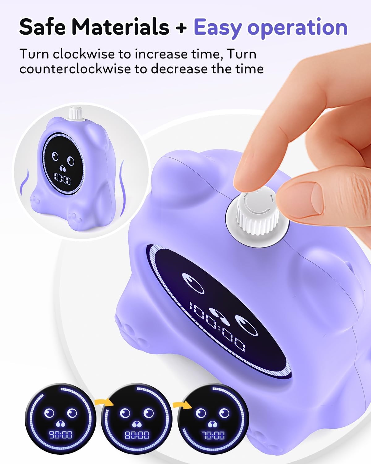 Visual Timer for Kids, 100 Min, Rechargeable Countdown Timers, Adjustable Sound Alert, Adjustable Brightness, Productivity Timers for ADHD, Silent Operation, Desk Time Management Tool for Toddler