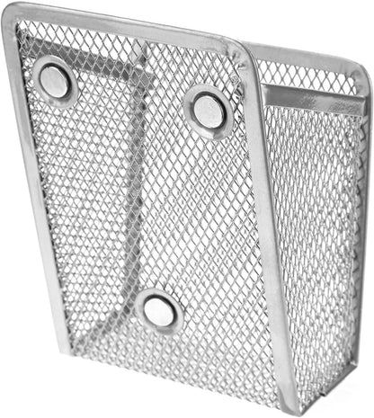 Magnetic Pencil Holder,Mesh Stainless Steel Pen Basket, Metal Writing Utensil Storage Organizer for Whiteboard,Blackboard,Kitchen, Locker, Home, or Office | Metal Writing Utensil Storage Organizer for Whiteboard,Blackboard,Kitchen, Locker, Home, or Office