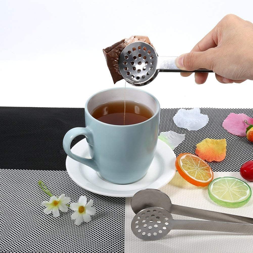 Tea Bag Squeezer, Stainless Steel Tea Bag Tongs, Tea Bag Strainer Grip Holder Tea Bag Squeezer Spoon Metal Lemon Slices Clip, Mini Tongs for Gripping Ice Cubes and Sugar (Pack of 2)