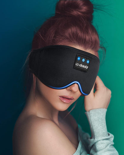 Sleep Mask with Headphones Bluetooth 5.4, LC-dolida Wireless Music Eye Mask for Sleeping Headphones with Soft Bamboo Cotton Cooling Breathable,Ultra-Thin Stereo Speaker for Side Sleepers-Khaki