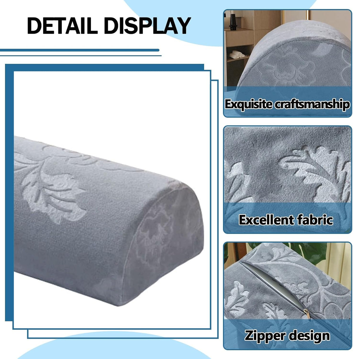 Half Moon Bolster Pillow for Legs, Knees, Lower Back and Head, Lumbar Support Pillow for Bed, Sleeping | Semi Roll for Ankle and Foot Comfort - Machine Washable Cover(@10,42x18x10cm/16.5x7x4in)