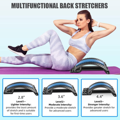 Back Stretcher for Pain Relief, Multi-Level Back Cracker Lower Back Pain Relief Device, Lumbar Support Spine Board with 3 Adjustable Settings for Bed, Chair & Car with Massager