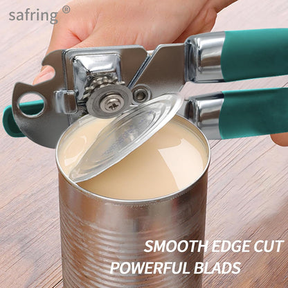 Safring Can Opener Manual, Handheld Strong Heavy Duty Stainless Steel Can Opener, Comfortable Handle, Sharp Blade Smooth Edge, Can Openers with Multifunctional Bottle Opener