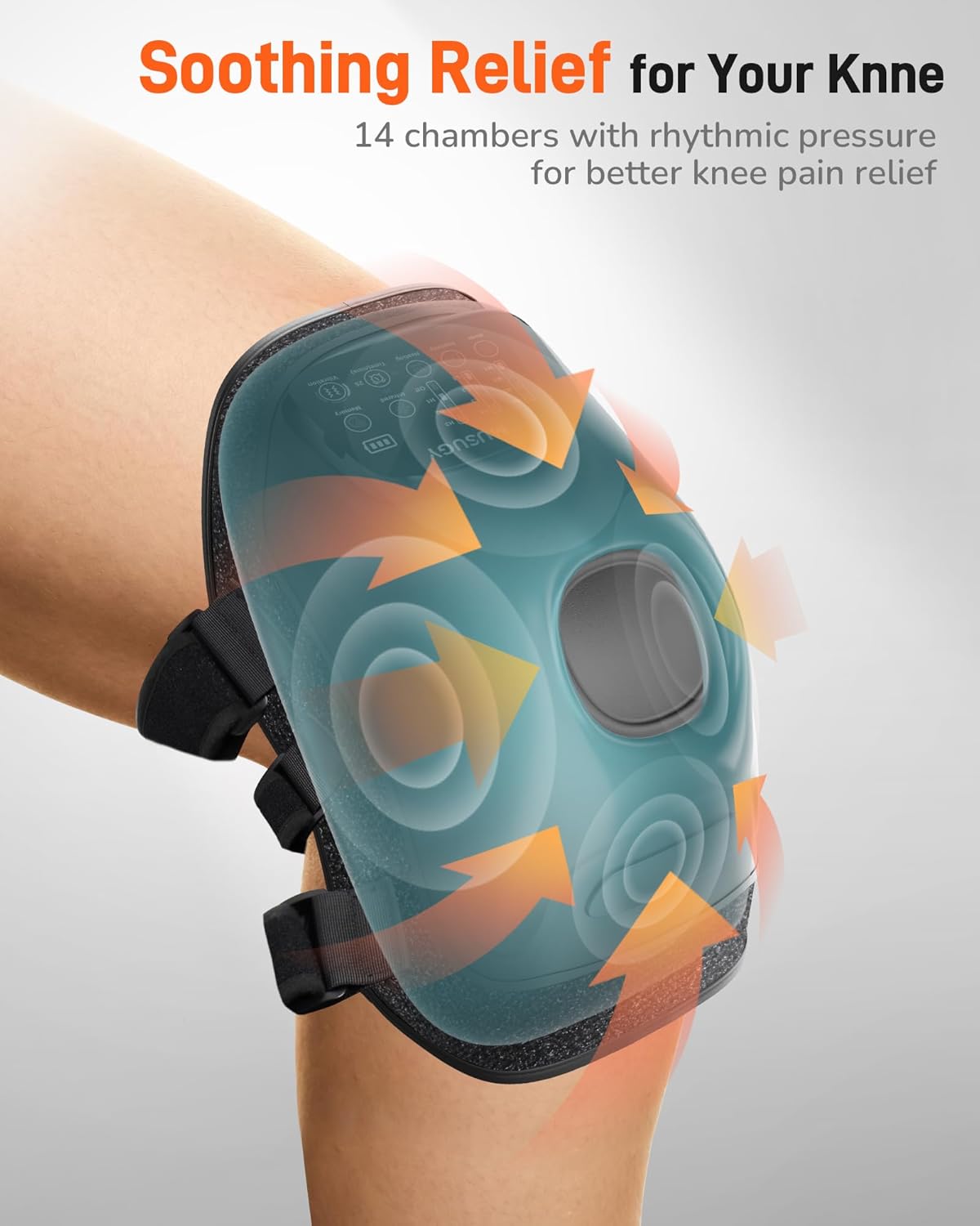 Knee Massager with Heat and Red Light Therapy : 4-in-1 Compression Massage with 14 Chambers & Vibration for Pain Relief, Cordless Home Office Use for Seniors and Active Adults, 5000mAh