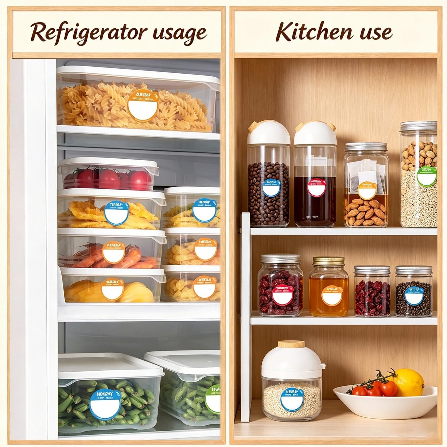 Food Labels Removable Day Dot Stickers, Colorful | 7 Colors, Expiring Date Labels, Meal Prep, Kitchen & Restaurant Use, Refrigerator Organization