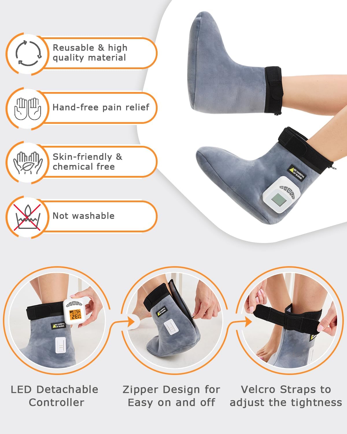 Cordless Foot Warmer with Heat and Massage - Rechargeable Heating Pad for Feet, 3 Temp & Vibration Levels, 60 Min Timer for Plantar Fasciitis, Ankle Pain, Cold Feet at Home, Office, Sleeping