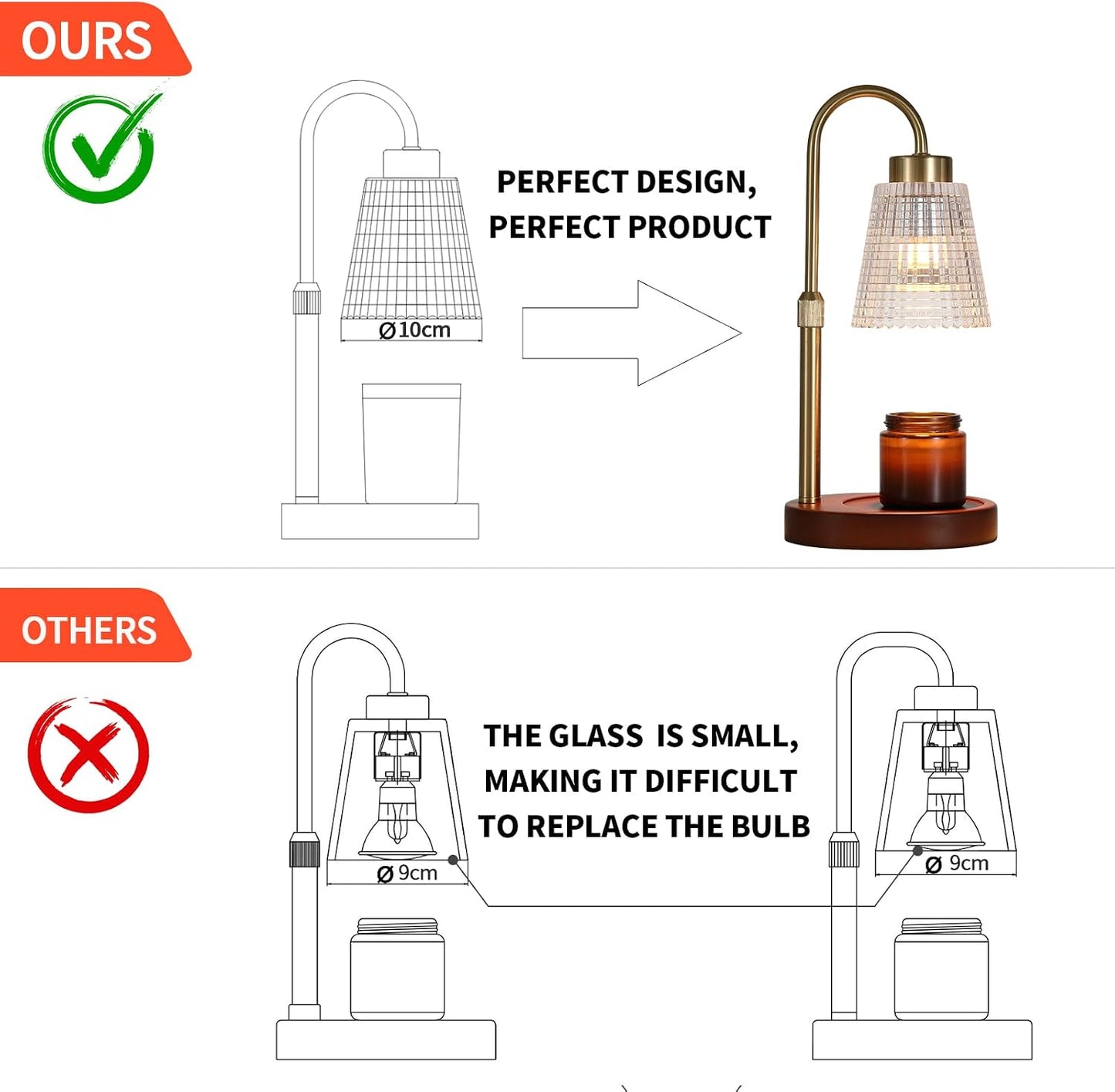 Candle Warmer Lamp with Timer and Dimmer,Electric Gold Light Gifts for Women Melt Wax Warmer Lamp with 2 Bulbs for Candle Jars House Warming New Home Decor Bedroom