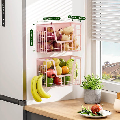 Magnetic Shelf for Fridge, Fruit Basket Magnet Shelves with 2 Hooks | Potato and Onion Storage Bins, Black Magnetic Organizer Side of Fridge Storage, Magnetic Spice Rack for Refrigerator Kitchen