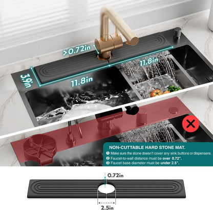 Stone Faucet Mat for Kitchen Sink – Diatomite Drying Stone Mat & Sink Protector, Prevents Moisture – Sink Splash Guard Water-Absorbing Stone Tray for Bathroom Counter (Light Grey, 20" x 3.9")