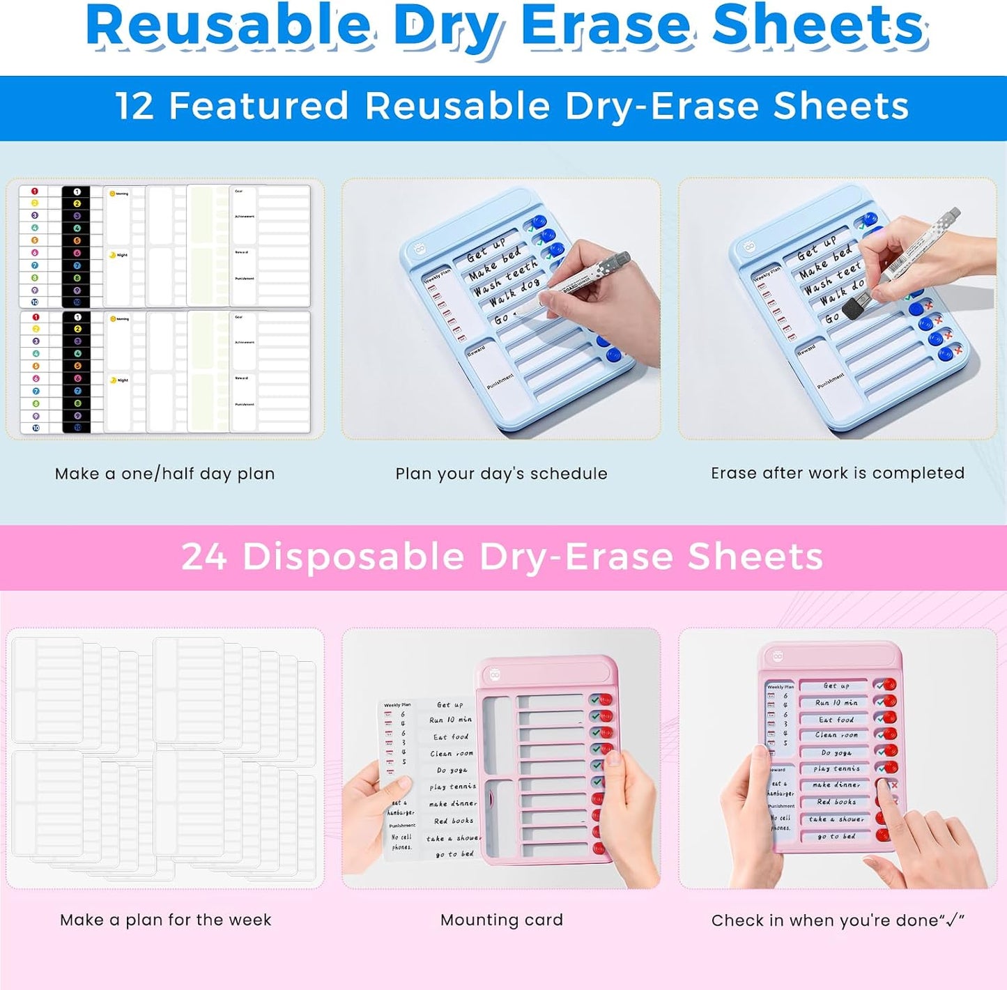 Chore Chart for Kids with Timer, 21 PCS Checklist Magnetic Schedule Board, ADHD Tools with 99-Min Countup/Down Visual Timer, Bedtime/Morning/Daily Routine Chart Dry Erase to Do List with Slider(White)