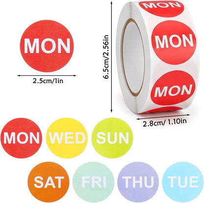 10500PCS 7 Days of The Week Labels for Restaurant Kitchen Container | 1"Round Day Dot Food Rotation Labels Color Coding Dot Round Self Adhesive Date Dot Sticker