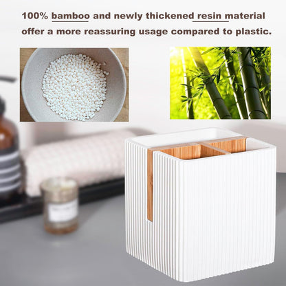 Toothbrush Holders for Bathroom, Bamboo Electric Toothbrush Stand, White | Toothbrush and Toothpaste Organizer for Sink Countertop, Bathroom Storage Stand for Brushing Accessories