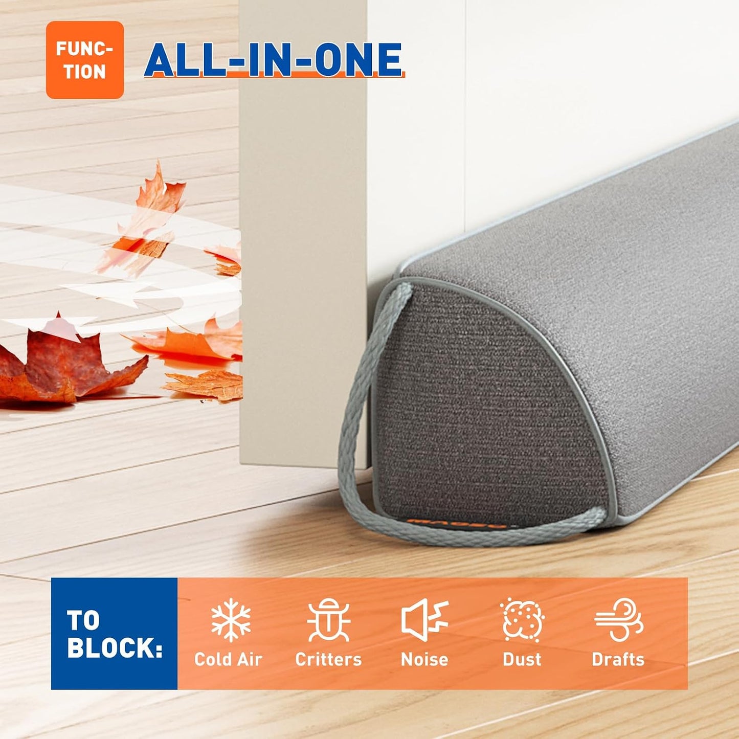 MAGZO Under Door Draft Stopper 30 Inches, Sound Proofing for Door, Gray | Triangular Weighted Sound Proofing for Door Draft Blocker, Easy Install & Machine Washable