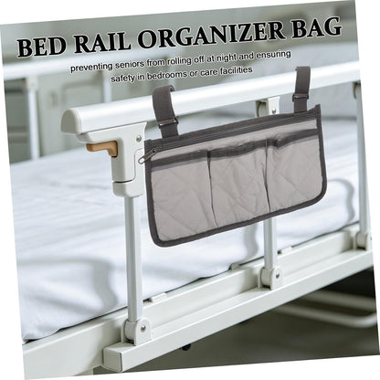 Bedside Rail Organizer Bag with 4 Pockets, Cup Holder, and Zipper Phone Pouch, Universal Multi-use Storage Caddy for Senior Safety and Mobility Assistance on Hospital or Dorm Beds