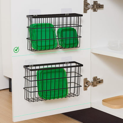 Sinnsally 2 Pack Cabinet Door Organizer,Self Adhesive Lid Organizers Inside Cabinet Storage Boxes,Hanging Storage Basket Organizer Wall Mounted Pantry Caddy Cup Holder for Kitchen,Fridge,Bathroom
