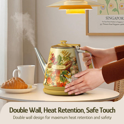 Hazel Quinn Electric Kettle, 1L/34oz Small Tea Kettle - Pearl White | 800W Fast Boil, 304 Stainless Steel Interior, Double-Wall Cool Touch, Gooseneck Spout, Auto Shut-Off, BPA-Free Cordless Home
