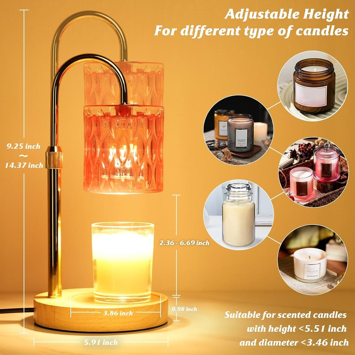 HAIDOLIANG Blue Candle Warmer Lamp with Timer and Dimmer | Height and Brightness Adjustable,Glass Electric Wax Warmer with 2 Bulbs for Women Gifts, Home Decor for Scented Jar Candles