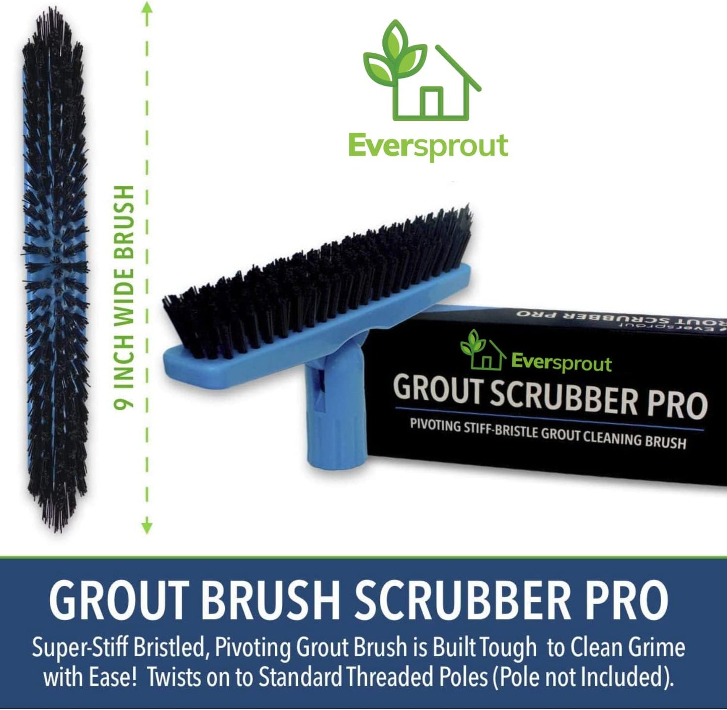EVERSPROUT 1.5-to-3 Foot Grout Brush Scrubber Pro w/Long Handle Pole | Stiff V-Shape Bristles Built for Corners & Tough Grime | Swivel Design Cleans Shower Tile, Kitchen, Bathroom, Outdoor Concrete