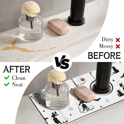 Light Brown White Checkered Kitchen Sink Splash Guard Faucet Mat,Faucet Non-Slip Absorbent Mat,Farmhouse Sink Splash Guard Behind Faucet for Kitchen Bathroom, 15"x5.5"