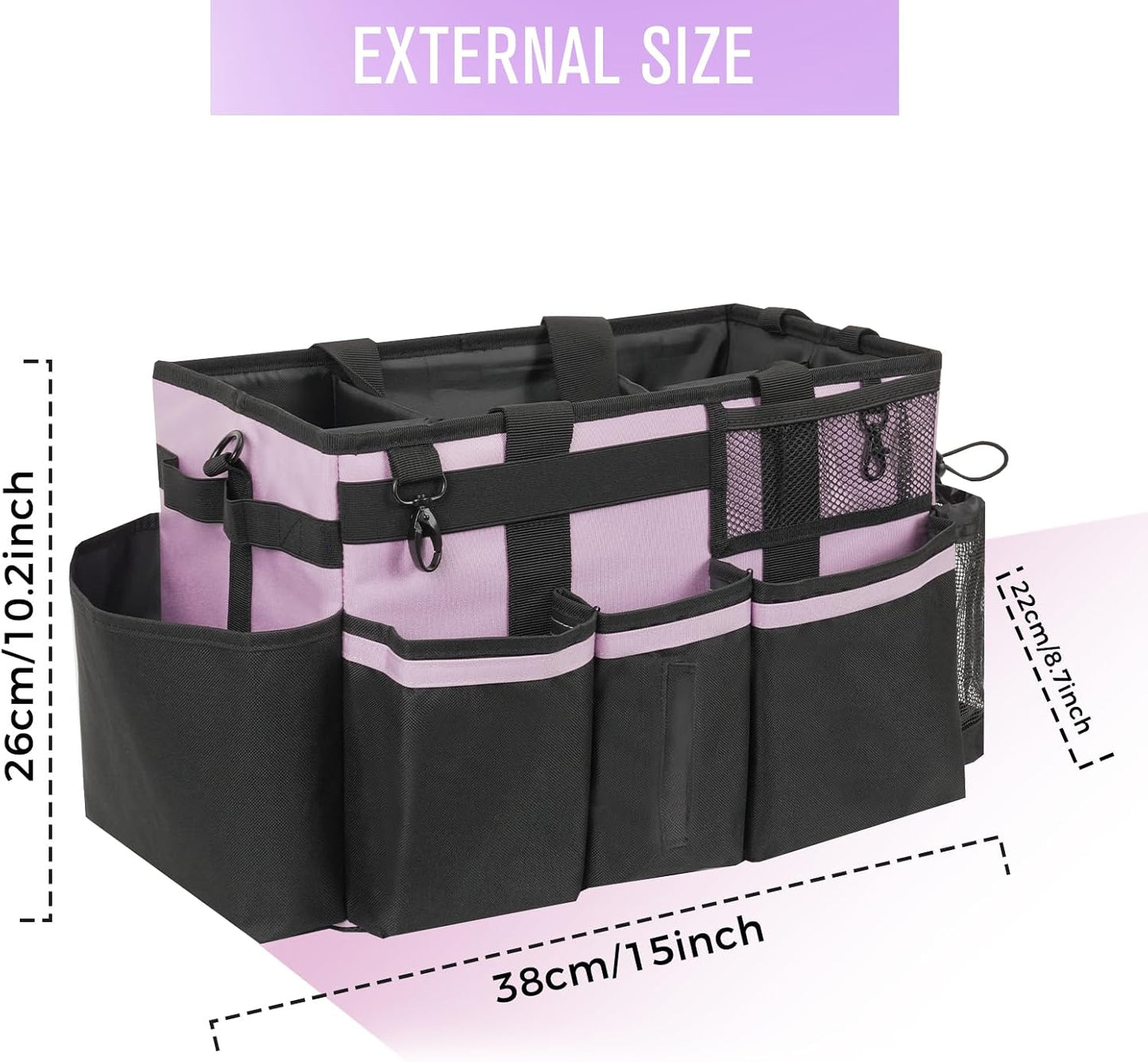 SCAVATA Wearable Cleaning Caddy, Cleaning Caddy Supplies Organizer with Handle & Shoulder Straps for Housekeepers, Under Sink & Car Cleaning Tool Organizers Bag with 4 Foldable Divider (NavyBlue)