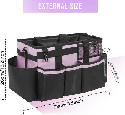 SCAVATA Wearable Cleaning Caddy, Cleaning Caddy Supplies Organizer with Handle & Shoulder Straps for Housekeepers, Under Sink & Car Cleaning Tool Organizers Bag with 4 Foldable Divider (NavyBlue)