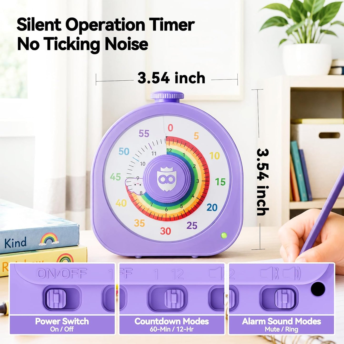 Visual Timer for Kids 60Min/12H Dual Countdown Timers with Magnetic Sticker | Rechargeable Timer with Pomodoro Mode, ADHD Time Management Tool for Classroom Kitchen Office, Silent Operation