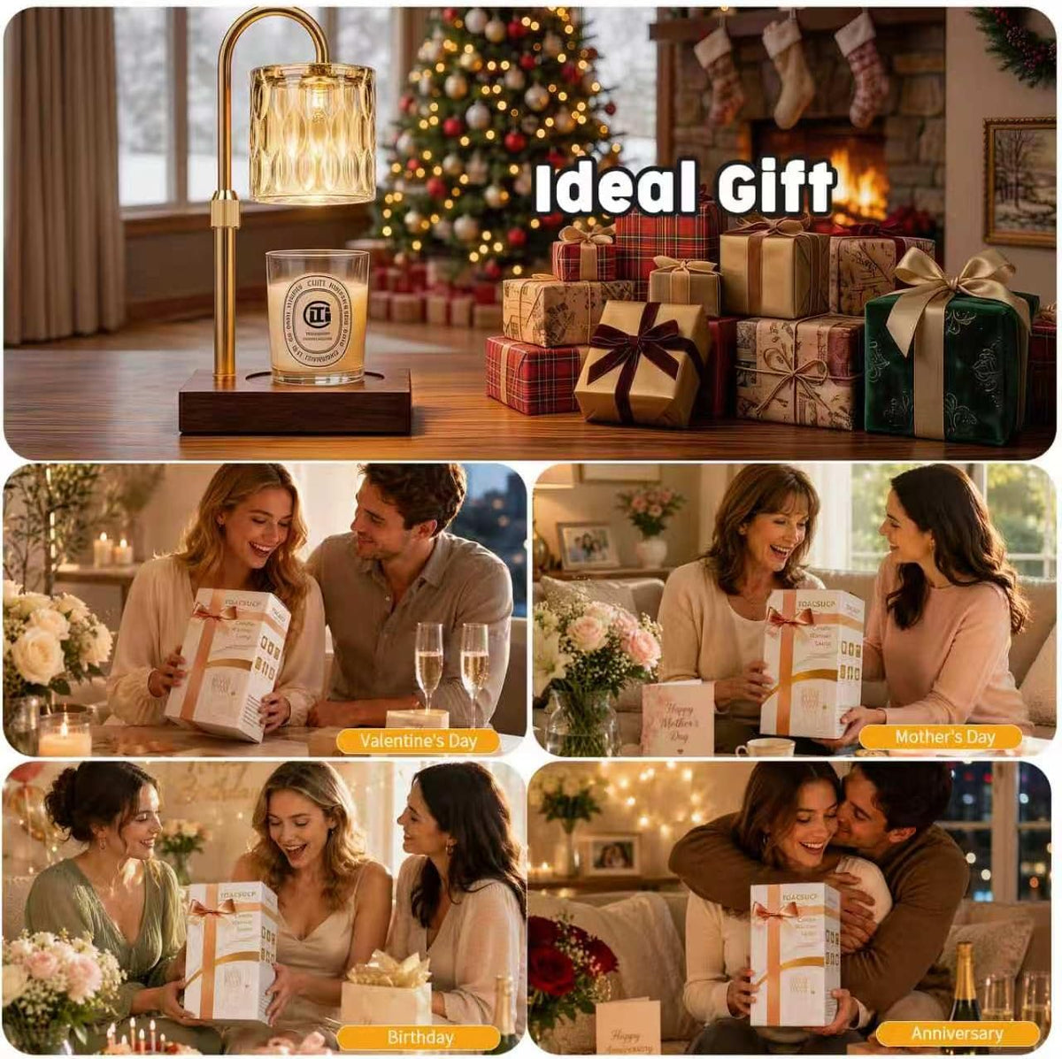 Candle Warmer Lamp with 3 Bulbs, Adjustable Height Dimmable Candle Warmer with Timer, Candle Lamp with Charming Gift Box Ribbon,Birthday Gifts for Women Mom, House Warming Gifts New Home Decor