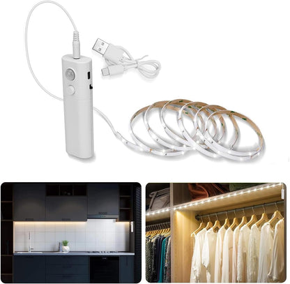 Rechargeable Motion Sensor LED Strip for Cabinet (2Pack-6.6FT, Cool White) | Motion Activated, 1500mAh Battery, Cuttable, Auto On/Off, Self-Adhesive, for Kitchen, Stairwell, Hallway, Garage, Basement