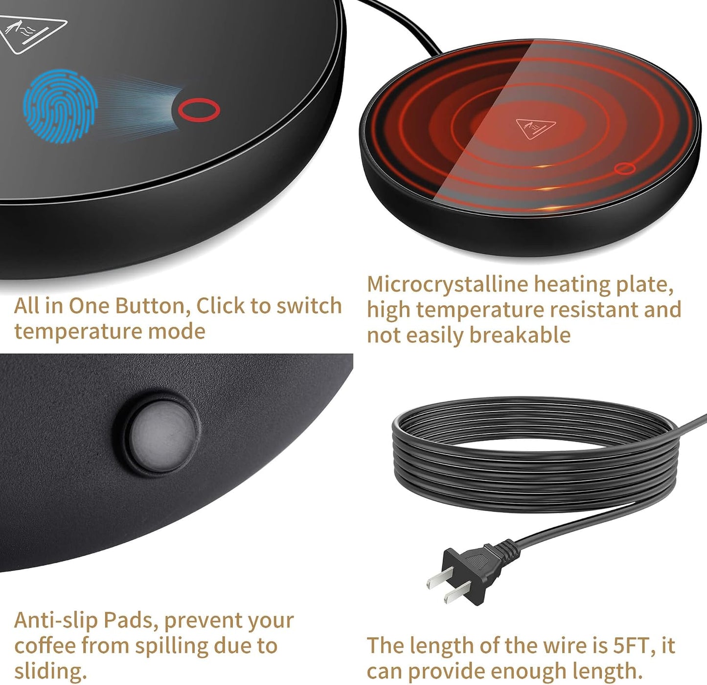 Coffee Mug Warmer for Desk 4H Auto Shut Off, Smart Coffee Cup Warmer with 3 Temperature Setting, Electric Mug Warmer Plate for Coffee, Milk, Tea (Black)